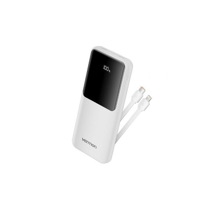 Powerbank 10000mAh Vention FHOW0/ 22.5W/ Blanca/ Incluye Cable USB Tipo-C y Lightning | Powerbanks