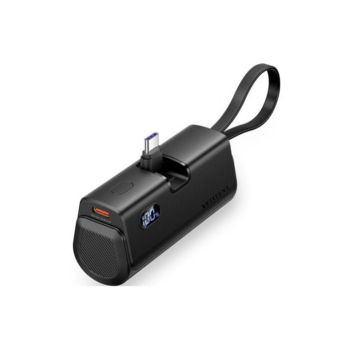 Powerbank 4800mAh Vention FHQB0/ 22.5W/ Negra/ Incluye Cable USB Tipo-C y Lightning | Powerbanks