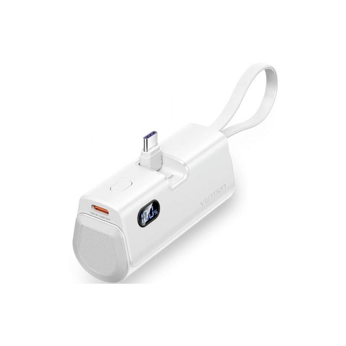 Powerbank 4800mAh Vention FHQW0/ 22.5W/ Blanca/ Incluye Cable USB Tipo-C y Lightning | Powerbanks
