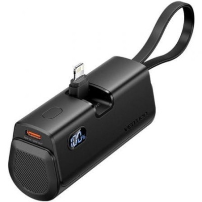 Powerbank 4800mAh Vention FHRB0/ 22.5W/ Negra/ Incluye Cable USB Tipo-C y Lightning | Powerbanks