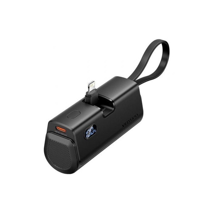 Powerbank 4800mAh Vention FHRB0/ 22.5W/ Negra/ Incluye Cable USB Tipo-C y Lightning | Powerbanks