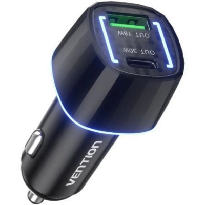 Cargador de Coche Vention FFRB0/ 1xUSB-Tipo C/ 1xUSB/ 48W | Cargadores 45-60W