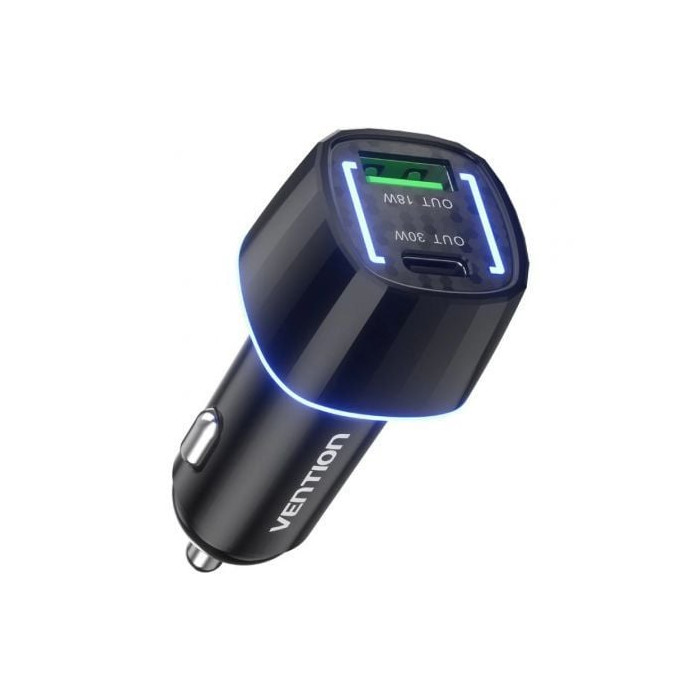 Cargador de Coche Vention FFRB0/ 1xUSB-Tipo C/ 1xUSB/ 48W | Cargadores 45-60W