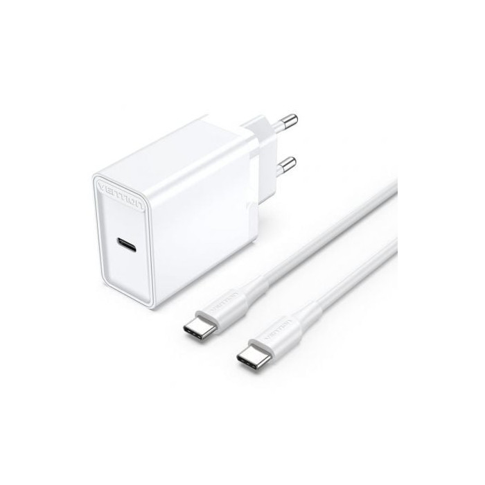 Cargador de Pared Vention FAHWF-EU/ 1xUSB Tipo-C + 2x Cable USB Tipo-C/ 25W | Cargadores hasta 45W