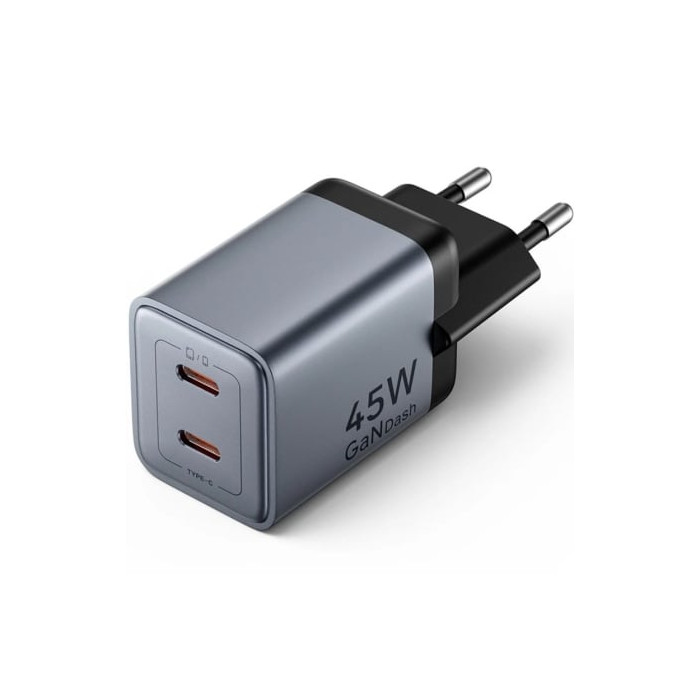 Cargador de Pared GaN Vention FCDH0-EU/ 2xUSB Tipo-C/ 45W | Cargadores 45-60W