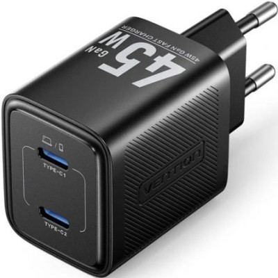 Cargador de Pared GaN Vention FEFB0-EU/ 2xUSB Tipo-C/ 45W | Cargadores 45-60W