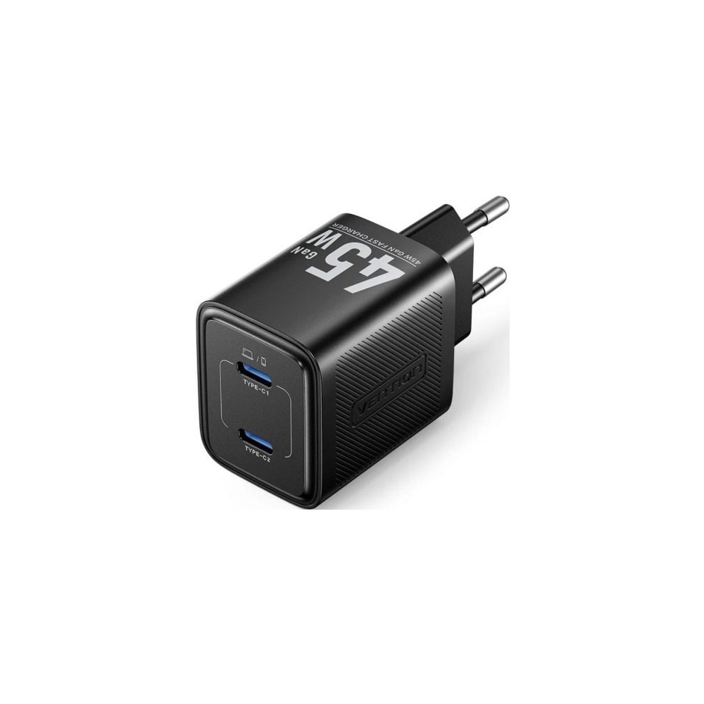 Cargador de Pared GaN Vention FEFB0-EU/ 2xUSB Tipo-C/ 45W | Cargadores 45-60W