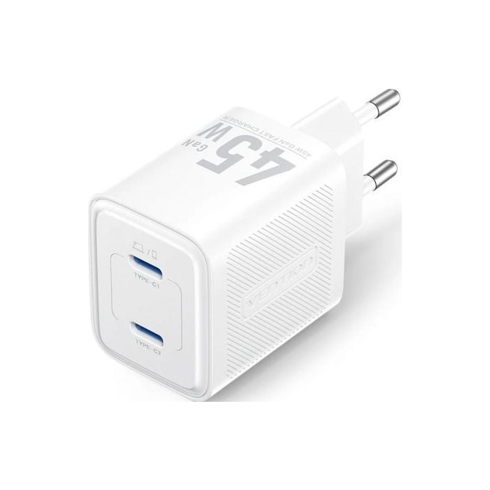 Cargador de Pared GaN Vention FEFW0-EU/ 2xUSB Tipo-C/ 45W | Cargadores 45-60W