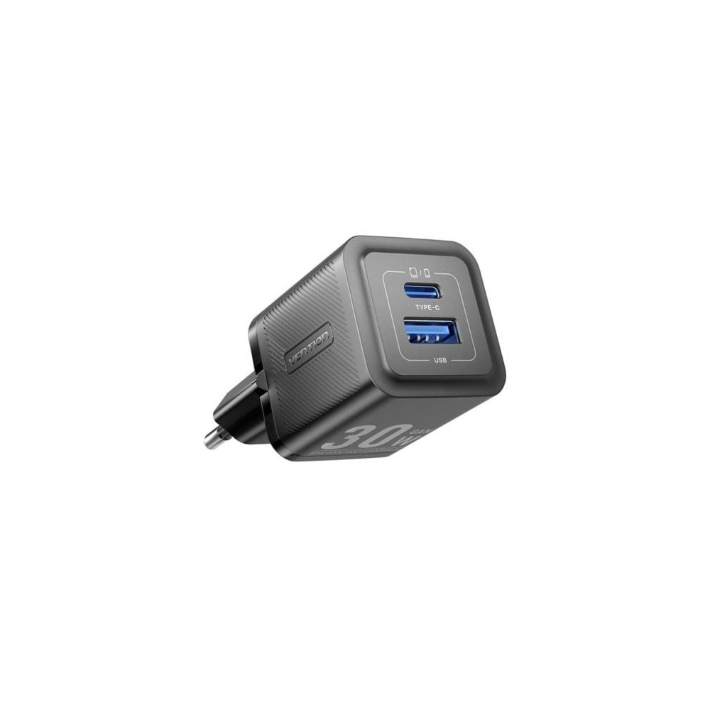 Cargador de Pared GaN Vention FEQB0-EU/ 1xUSB Tipo-C/ 1xUSB/ 30W | Cargadores hasta 45W