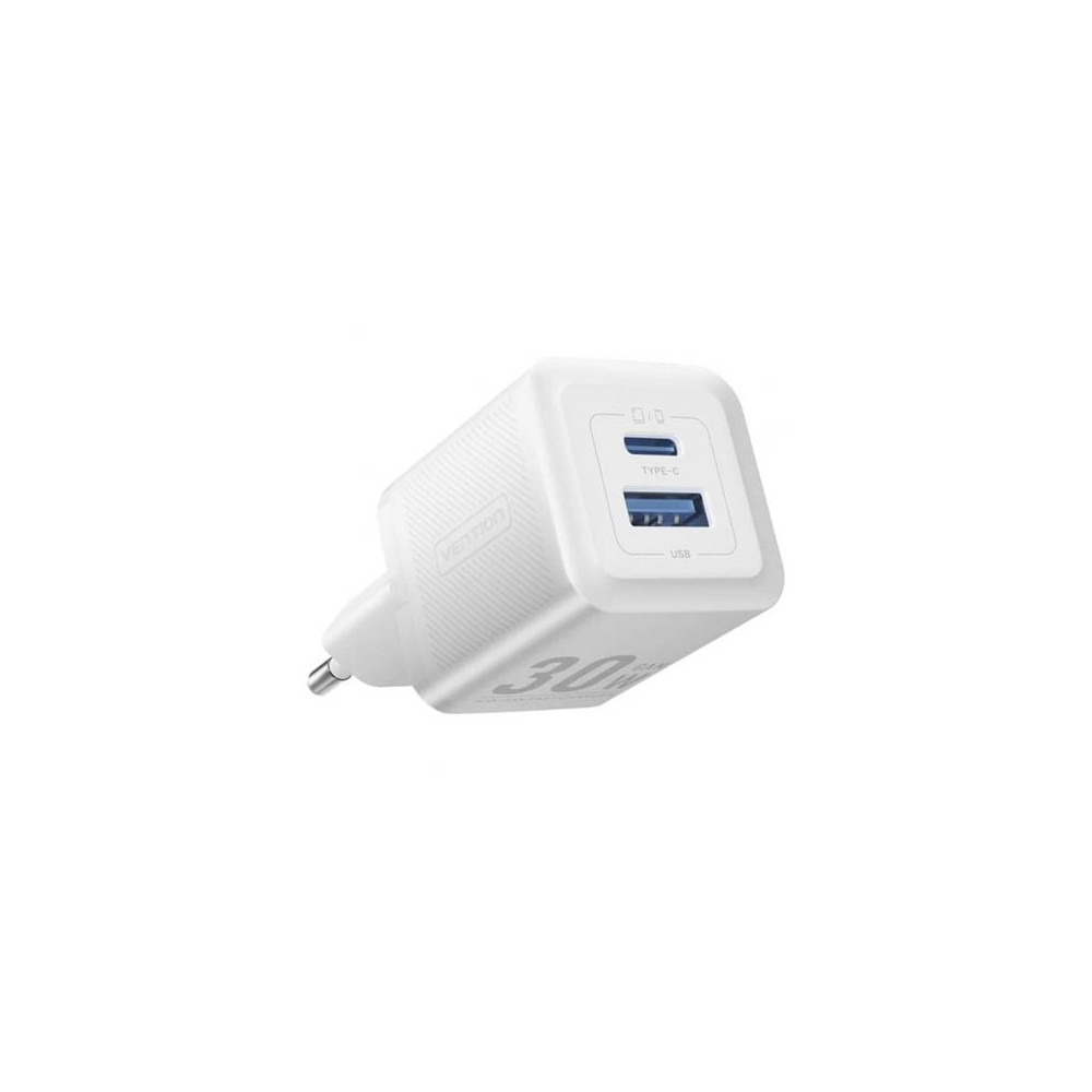 Cargador de Pared GaN Vention FEQW0-EU/ 1xUSB Tipo-C/ 1xUSB/ 30W | Cargadores hasta 45W