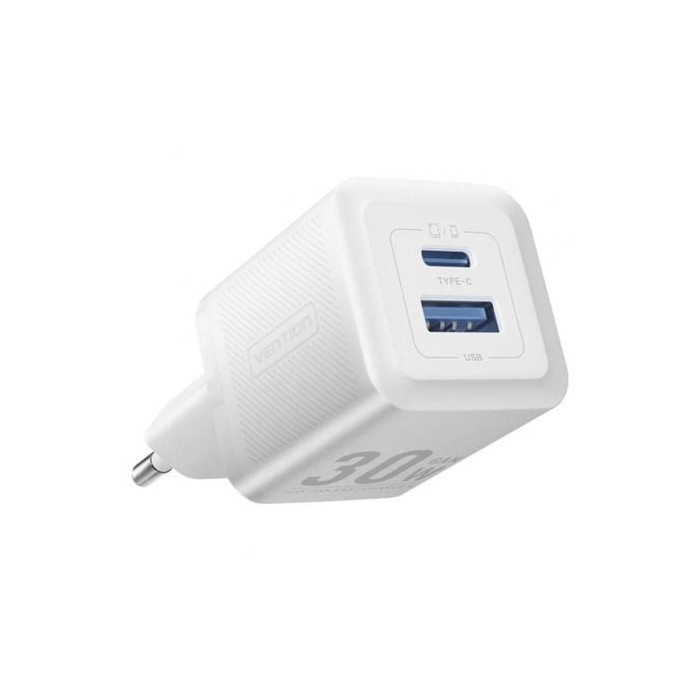 Cargador de Pared GaN Vention FEQW0-EU/ 1xUSB Tipo-C/ 1xUSB/ 30W | Cargadores hasta 45W