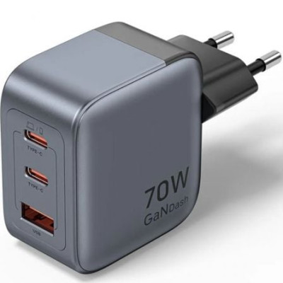 Cargador de Pared GaN Vention FEXH0-EU/ 2xUSB Tipo-C/ 1xUSB/ 70W | Cargadores +60W
