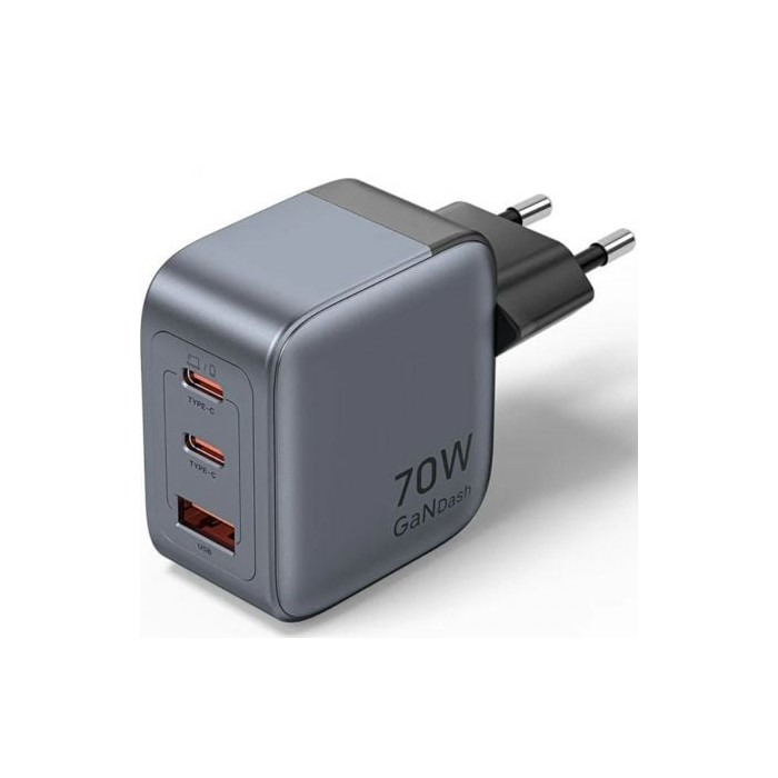 Cargador de Pared GaN Vention FEXH0-EU/ 2xUSB Tipo-C/ 1xUSB/ 70W | Cargadores +60W
