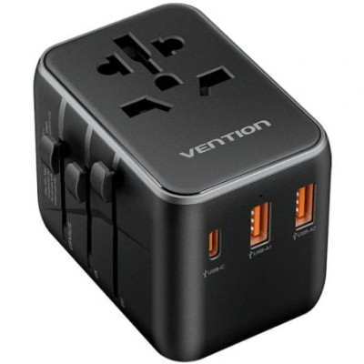 Cargador de Pared Universal Vention FJEB0/ Toma de Corriente Universal/ 1xUSB Tipo-C/ 2xUSB/ 65W | Cargadores +60W