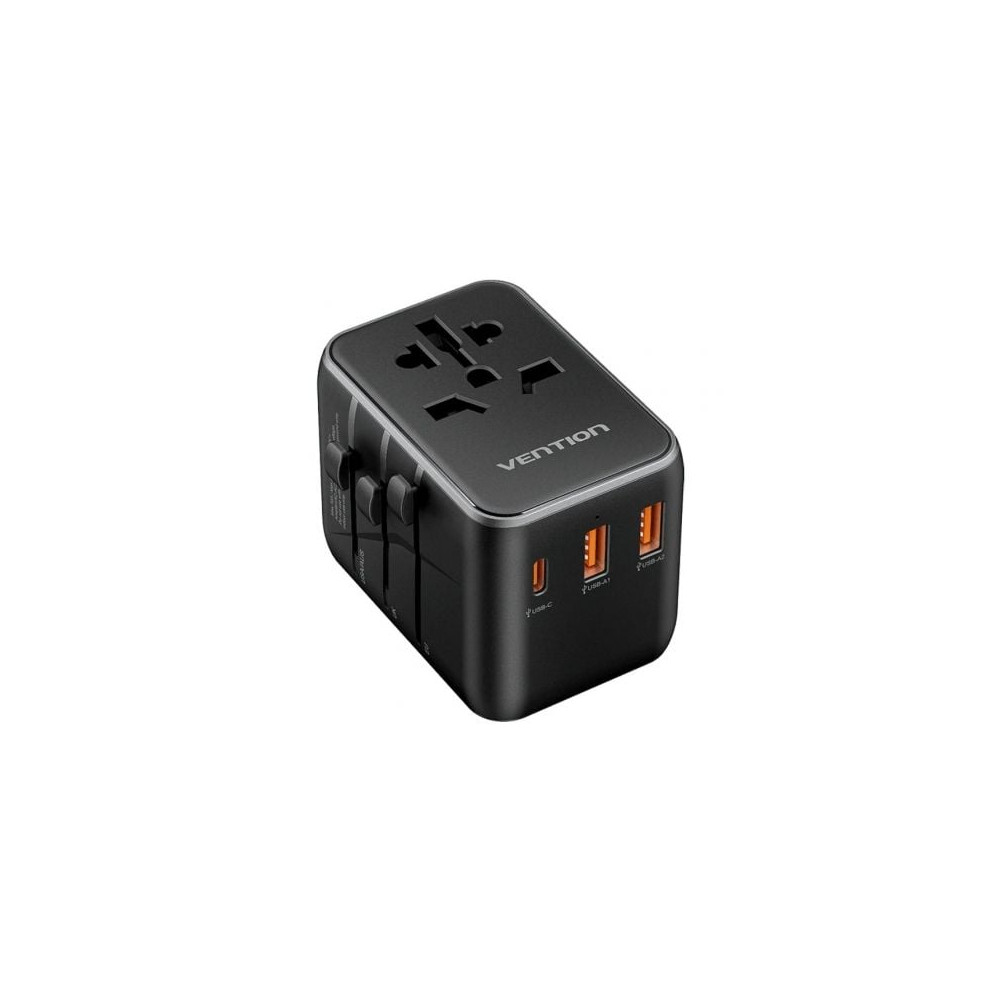 Cargador de Pared Universal Vention FJEB0/ Toma de Corriente Universal/ 1xUSB Tipo-C/ 2xUSB/ 65W | Cargadores +60W