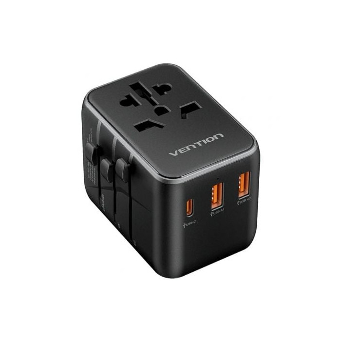 Cargador de Pared Universal Vention FJEB0/ Toma de Corriente Universal/ 1xUSB Tipo-C/ 2xUSB/ 65W | Cargadores +60W