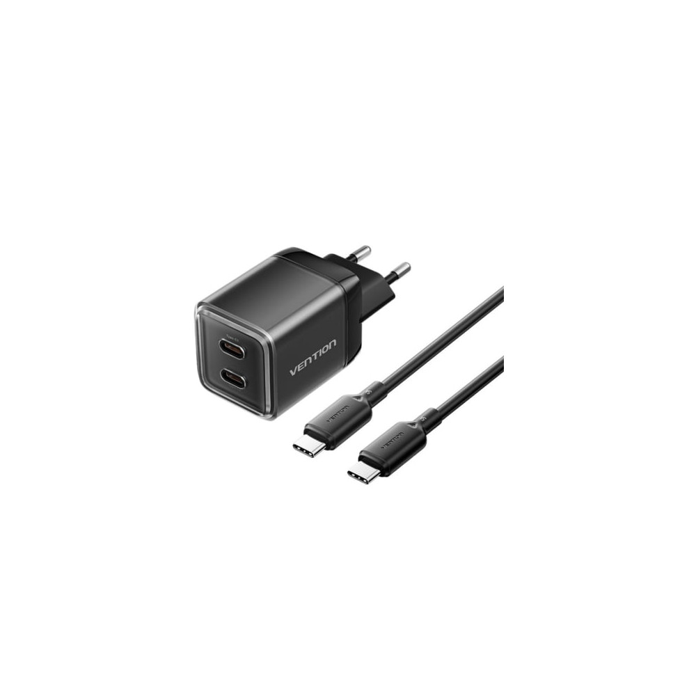 Cargador de Pared GaN Vention TZ-FCFB0-EU/ 2xUSB Tipo-C + Cable USB Tipo-C/ 45W | Cargadores 45-60W