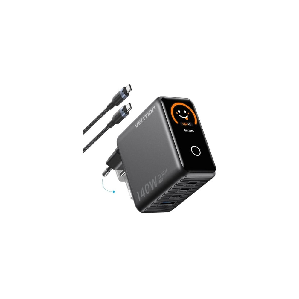 Cargador de Pared GaN Vention TZ-FCOH0-EU/ 3xUSB Tipo-C + Cable USB Tipo-C/ 1xUSB/ 140W | Cargadores +60W