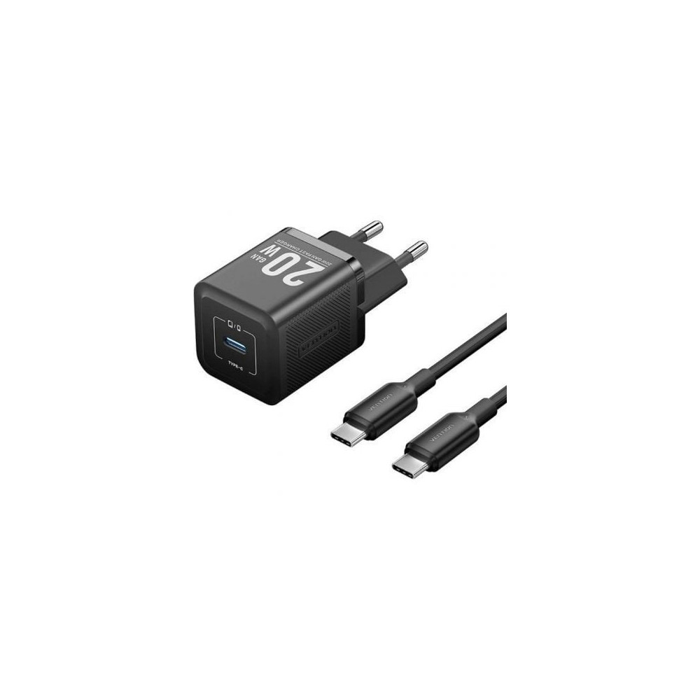 Cargador de Pared GaN Vention TZ-FEPB0-EU-01/ 1xUSB Tipo-C + Cable USB Tipo-C/ 20W | Cargadores hasta 45W