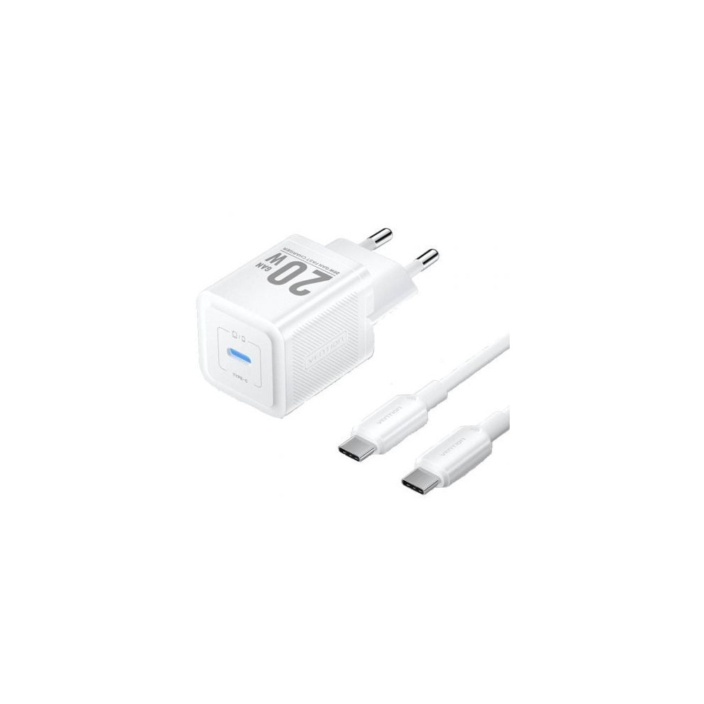 Cargador de Pared GaN Vention TZ-FEPW0-EU-01/ 1xUSB Tipo-C + Cable USB Tipo-C/ 20W | Cargadores hasta 45W
