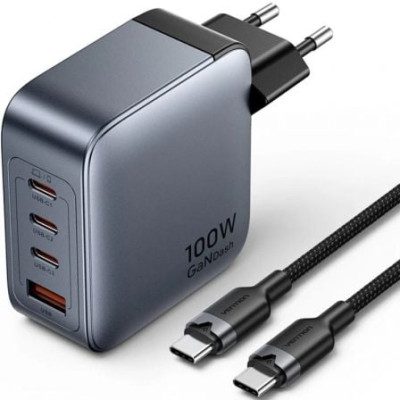 Cargador de Pared GaN Vention TZ-FETH0-EU/ 3xUSB Tipo-C/ 1xUSB/ 100W | Cargadores +60W