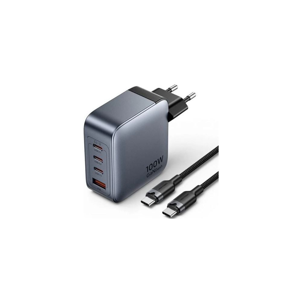 Cargador de Pared GaN Vention TZ-FETH0-EU/ 3xUSB Tipo-C/ 1xUSB/ 100W | Cargadores +60W