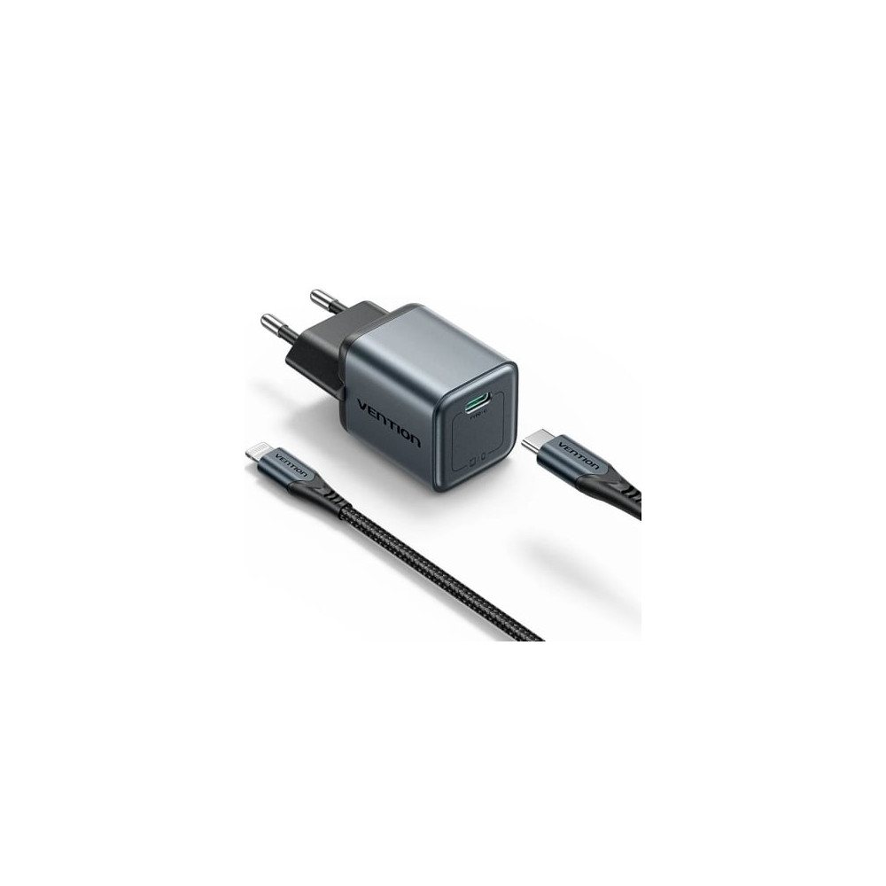 Cargador de Pared GaN Vention TZ-FEVH0-EU/ 1xUSB Tipo-C + Cable Lightning/ 20W | Cargadores hasta 45W
