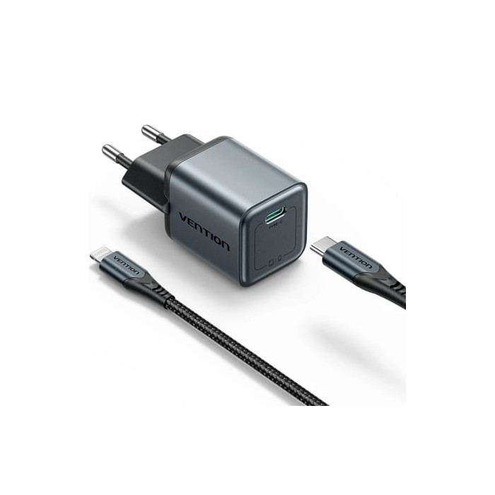 Cargador de Pared GaN Vention TZ-FEVH0-EU/ 1xUSB Tipo-C + Cable Lightning/ 20W | Cargadores hasta 45W
