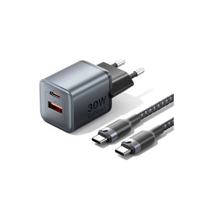 Cargador de Pared GaN Vention TZ-FEWH0-EU/ 1xUSB Tipo-C/ 1xUSB/ 30W | Cargadores hasta 45W