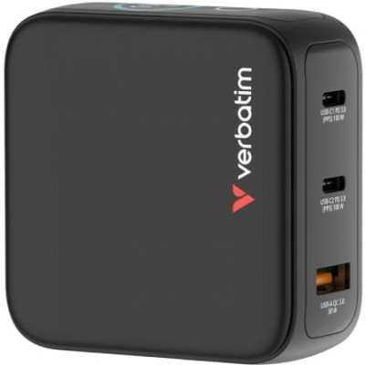 Cargador de Pared Universal GaN para Viaje Verbatim Mini GaN Charger Con Pantalla/ 2xUSB Tipo-C/ 1xUSB/ 100W | Cargadores +60W