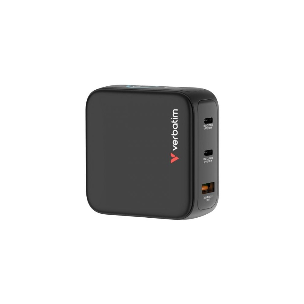 Cargador de Pared Universal GaN para Viaje Verbatim Mini GaN Charger Con Pantalla/ 2xUSB Tipo-C/ 1xUSB/ 100W | Cargadores +60W