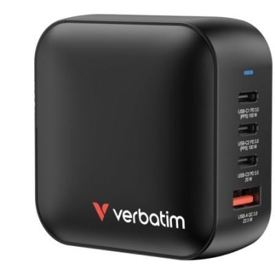 Cargador de Pared Universal GaN para Viaje Verbatim Mini GaN Wall Charger/ 3xUSB Tipo-C/ 1xUSB/ 100W | Cargadores +60W