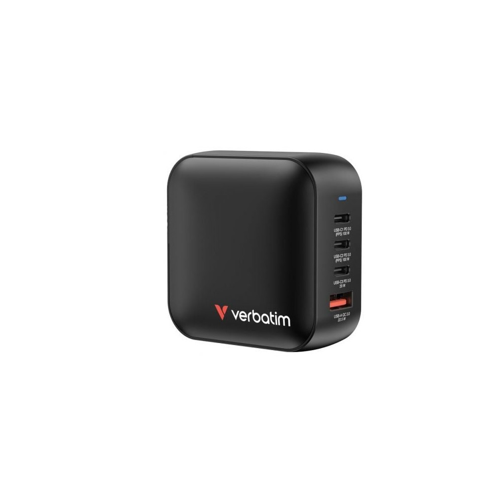 Cargador de Pared Universal GaN para Viaje Verbatim Mini GaN Wall Charger/ 3xUSB Tipo-C/ 1xUSB/ 100W | Cargadores +60W