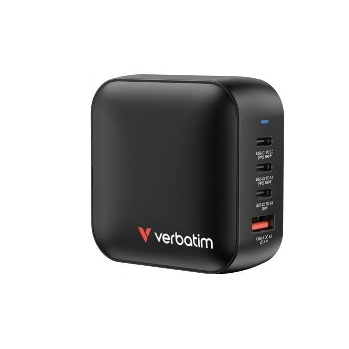 Cargador de Pared Universal GaN para Viaje Verbatim Mini GaN Wall Charger/ 3xUSB Tipo-C/ 1xUSB/ 100W | Cargadores +60W