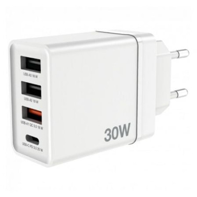 Cargador de Pared GaN Verbatim CHR-30EU2/ 1xUSB Tipo-C/ 3xUSB/ 30W | Cargadores hasta 45W