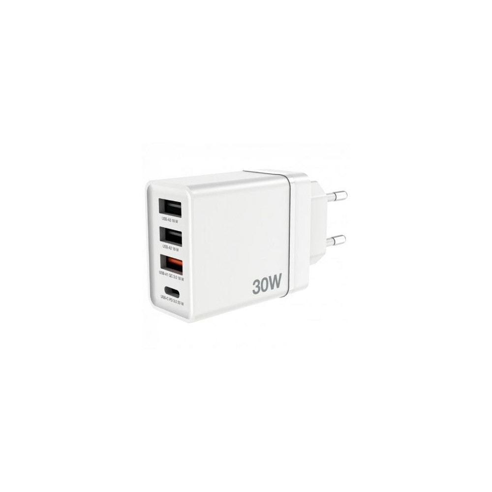 Cargador de Pared GaN Verbatim CHR-30EU2/ 1xUSB Tipo-C/ 3xUSB/ 30W | Cargadores hasta 45W