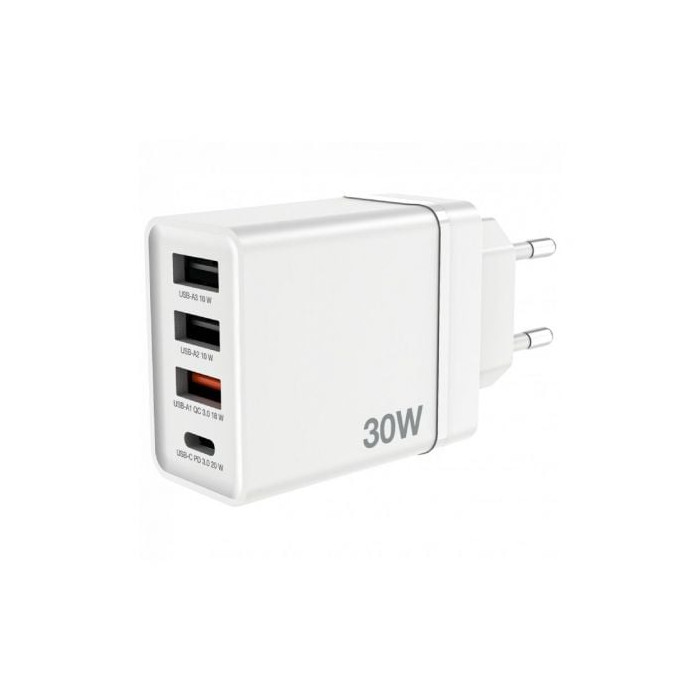 Cargador de Pared GaN Verbatim CHR-30EU2/ 1xUSB Tipo-C/ 3xUSB/ 30W | Cargadores hasta 45W