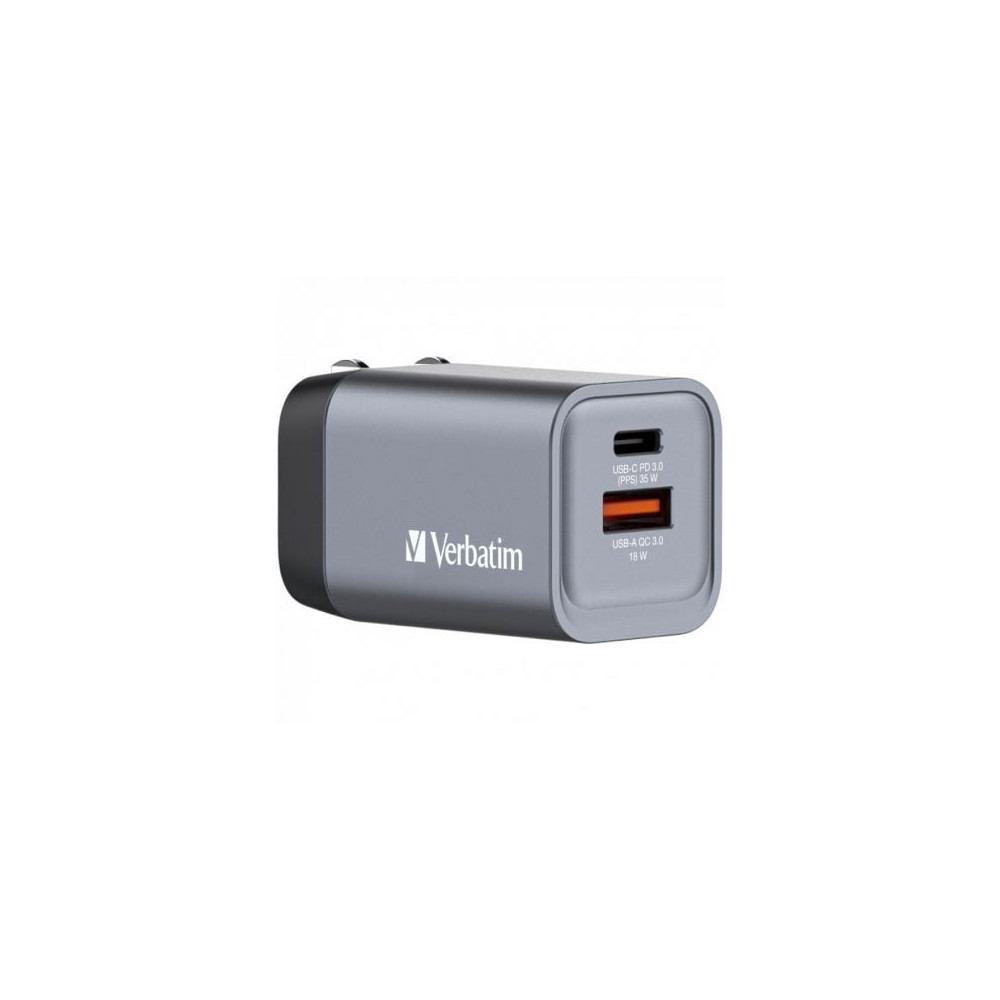 Cargador de Pared Universal GaN para Viaje Verbatim GNC-35/ 1xUSB Tipo-C/ 1xUSB/ 35W | Cargadores hasta 45W