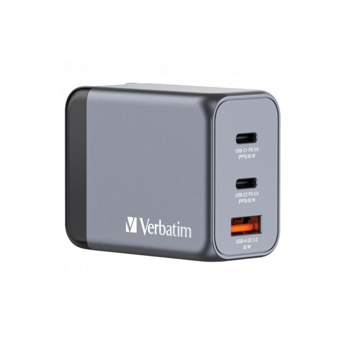 Cargador de Pared Universal GaN para Viaje Verbatim GNC-65/ 2xUSB Tipo-C/ 1xUSB/ 65W | Cargadores +60W