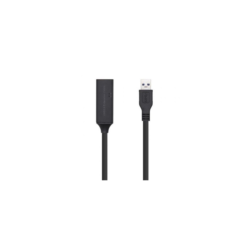 Cable Alargador USB 3.0 con Amplificador Aisens A105-0407/ USB Macho - USB Hembra/ Hasta 9W/ 625Mbps/ 5m/ Negro | USB
