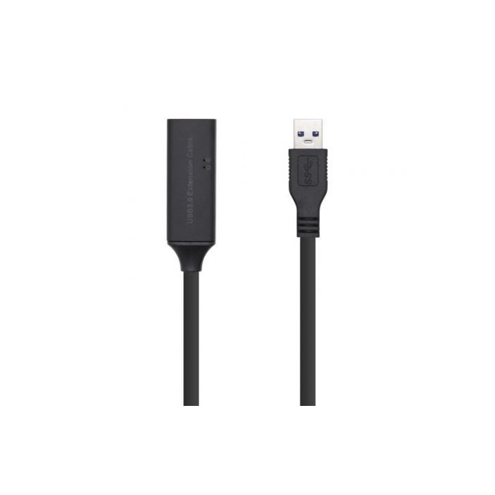 Cable Alargador USB 3.0 con Amplificador Aisens A105-0407/ USB Macho - USB Hembra/ Hasta 9W/ 625Mbps/ 5m/ Negro | USB