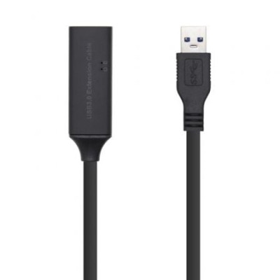 Cable Alargador USB 3.0 con Amplificador Aisens A105-0408/ USB Macho - USB Hembra/ Hasta 9W/ 625Mbps/ 10m/ Negro | USB