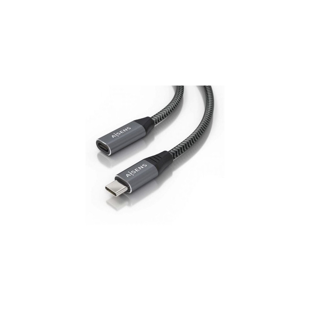 Cable Alargador USB 3.2 Aisens A107-0636/ USB Tipo-C Macho - USB Tipo-C Hembra/ Hasta 100W/ 20Gbps/ 2m/ Gris | USB
