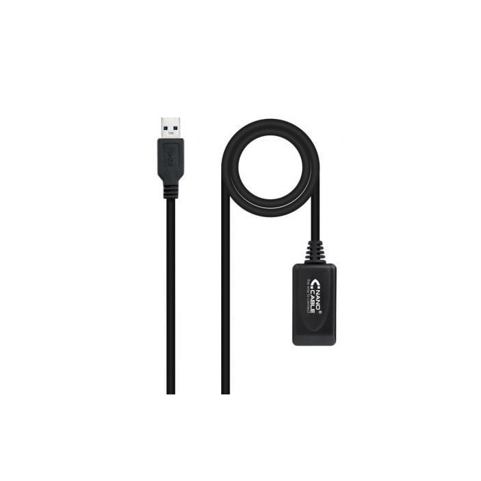 Cable Alargador USB 3.0 con Amplificador Nanocable 10.01.0311/ USB Macho - USB Hembra/ 5m/ Negro | USB