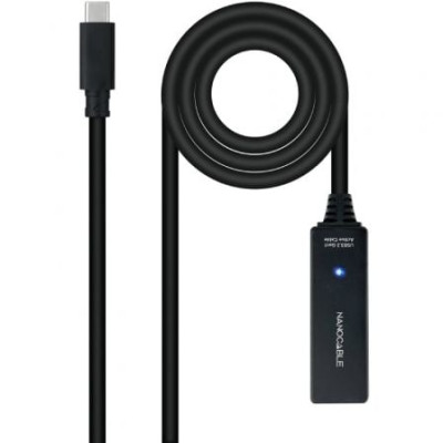 Cable Alargador USB Tipo-C 3.2 con Amplificador Nanocable 10.01.1311/ USB Tipo-C Macho - USB Tipo-C Hembra/ 5m/ Negro | USB