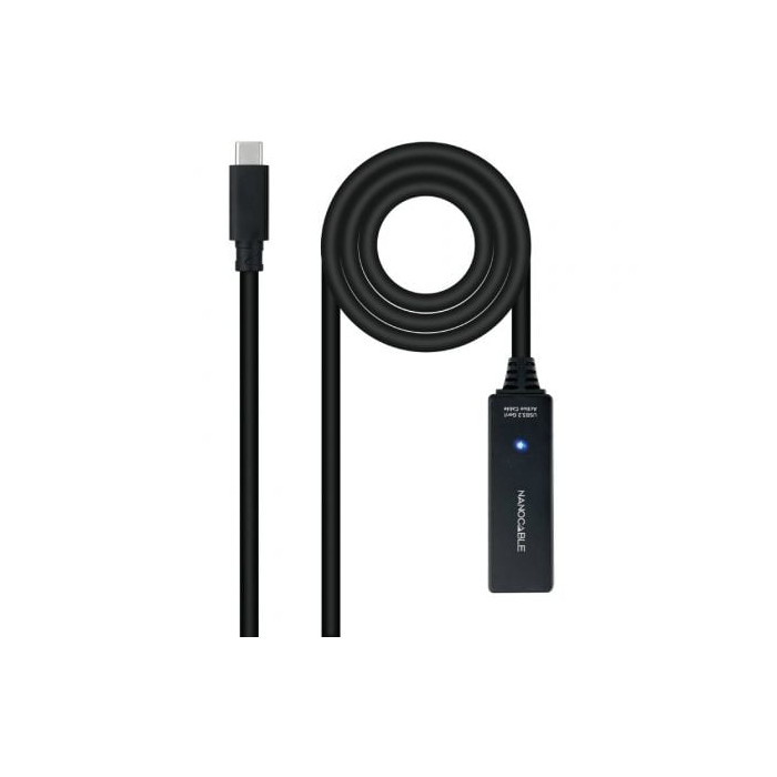 Cable Alargador USB Tipo-C 3.2 con Amplificador Nanocable 10.01.1311/ USB Tipo-C Macho - USB Tipo-C Hembra/ 5m/ Negro | USB