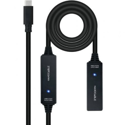Cable Alargador USB Tipo-C 3.2 con Amplificador Nanocable 10.01.1312/ USB Tipo-C Macho - USB Tipo-C Hembra/ 10m/ Negro | USB