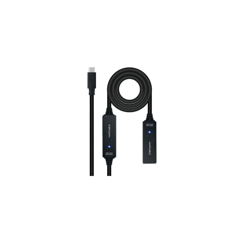 Cable Alargador USB Tipo-C 3.2 con Amplificador Nanocable 10.01.1312/ USB Tipo-C Macho - USB Tipo-C Hembra/ 10m/ Negro | USB