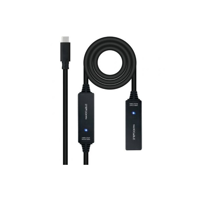 Cable Alargador USB Tipo-C 3.2 con Amplificador Nanocable 10.01.1312/ USB Tipo-C Macho - USB Tipo-C Hembra/ 10m/ Negro | USB
