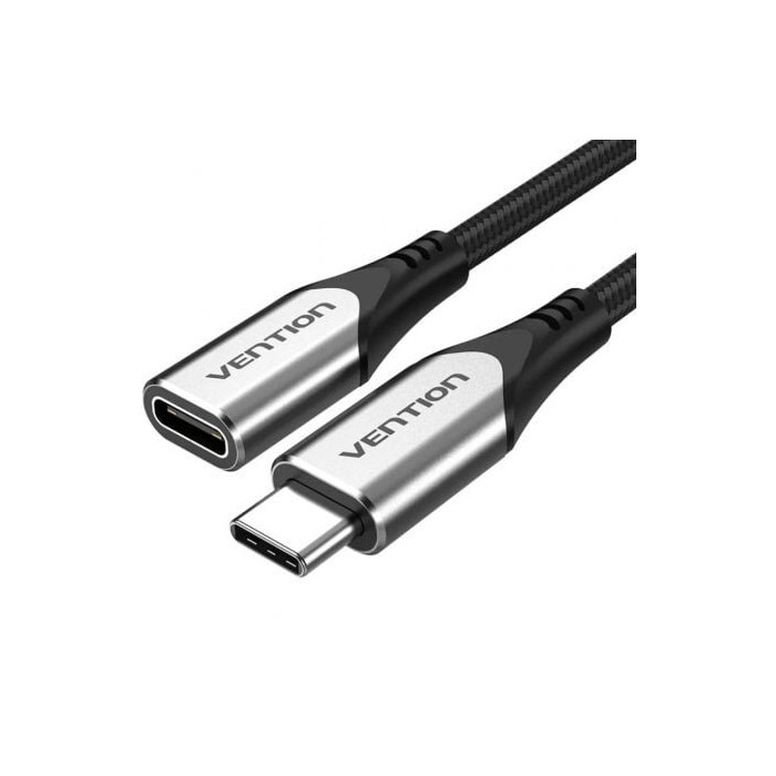 Cable Alargador USB 3.1 Tipo-C Vention TABHF/ USB Tipo-C Macho - USB Tipo-C Hembra/ Hasta 60W/ 5Gbps/ 1m/ Gris | USB